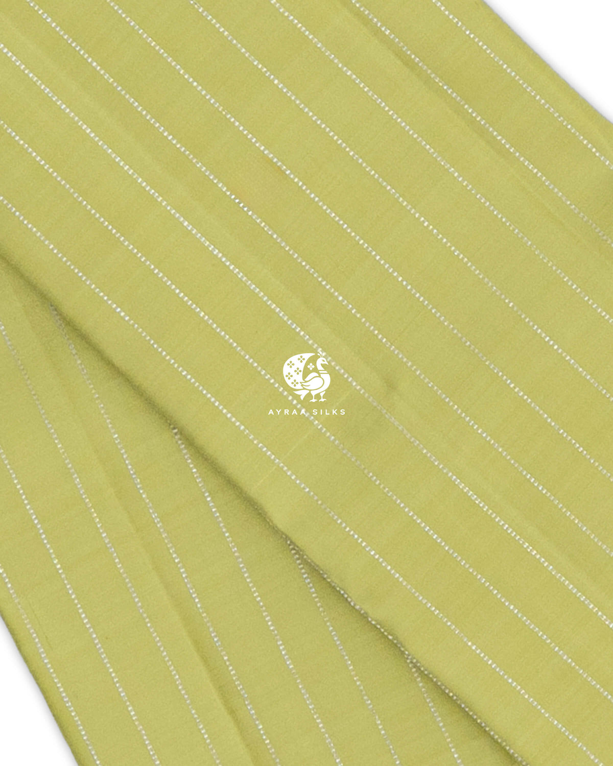 Close view of silver zari Vari (stripes) on pista green pure Kanchipuram silk