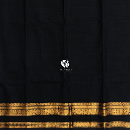 Black and Gold Mayil Kanchi cotton saree in black with gold zari, view 4 of 6 — handwoven pure cotton, Ayraa Silks