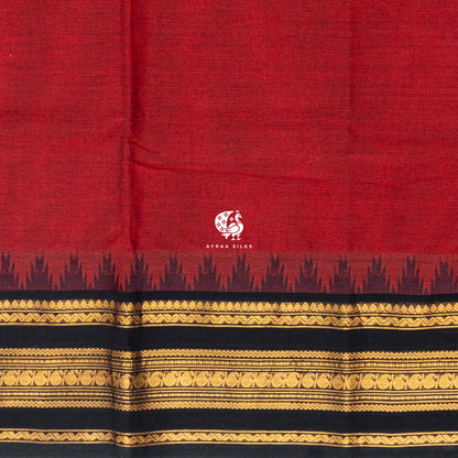 Close view of the running blouse and black and gold zari border with paisley and geometric bands
