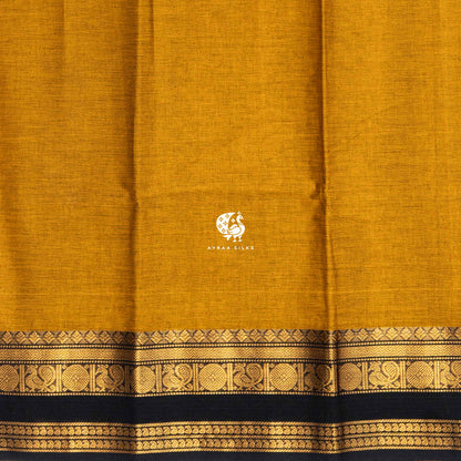 Close view of the running blouse and black zari border with peacock roundels and paisley