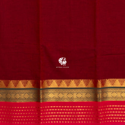 Close view of the running blouse -  temple kumbam border in gold zari with a green band and pink outer edge