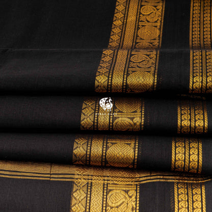 Black and Gold Mayil Kanchi cotton saree in black with gold zari, view 6 of 6 — handwoven pure cotton, Ayraa Silks