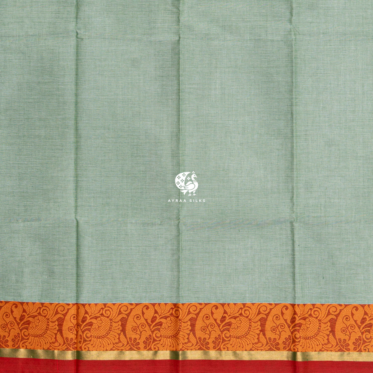Running blouse in the same sage green as the body, with the same orange thread border