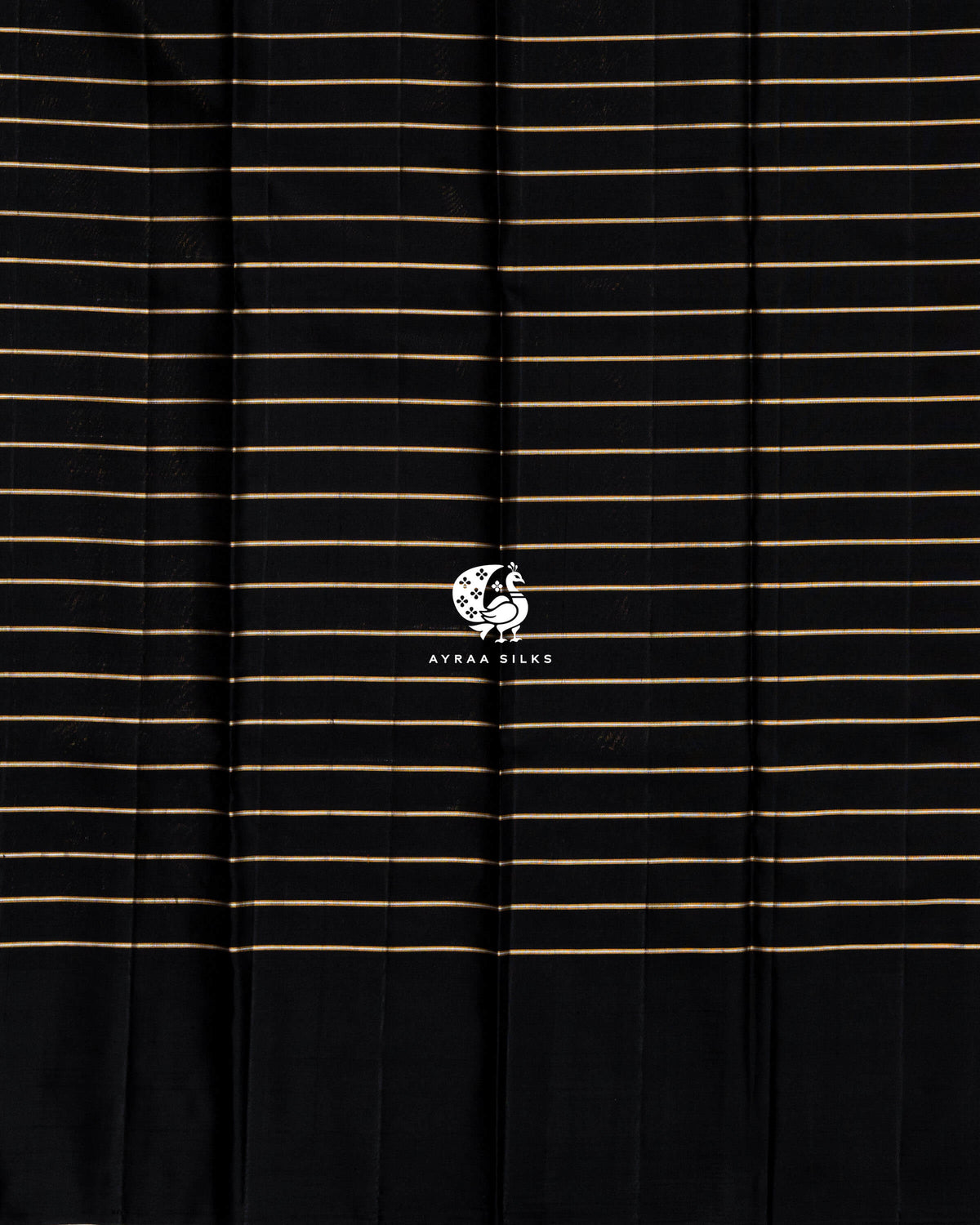 Close view of the running blouse in black pure Kanchipuram silk with zari stripes