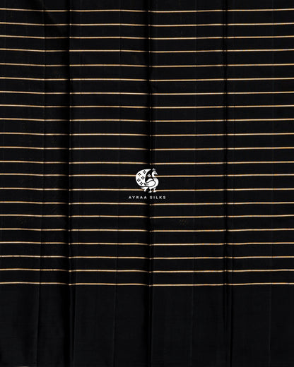 Close view of the running blouse in black pure Kanchipuram silk with zari stripes