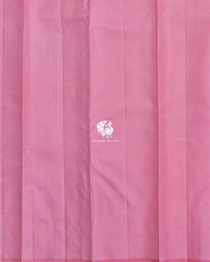 Close view of the running blouse in plain baby pink pure Kanchipuram silk