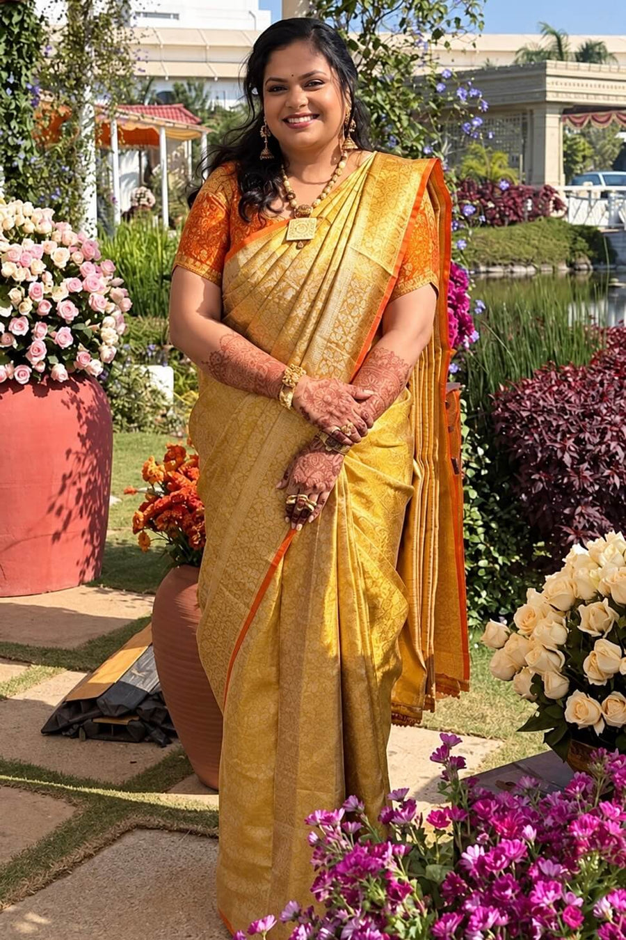Woman wearing an Ayraa Silks saree