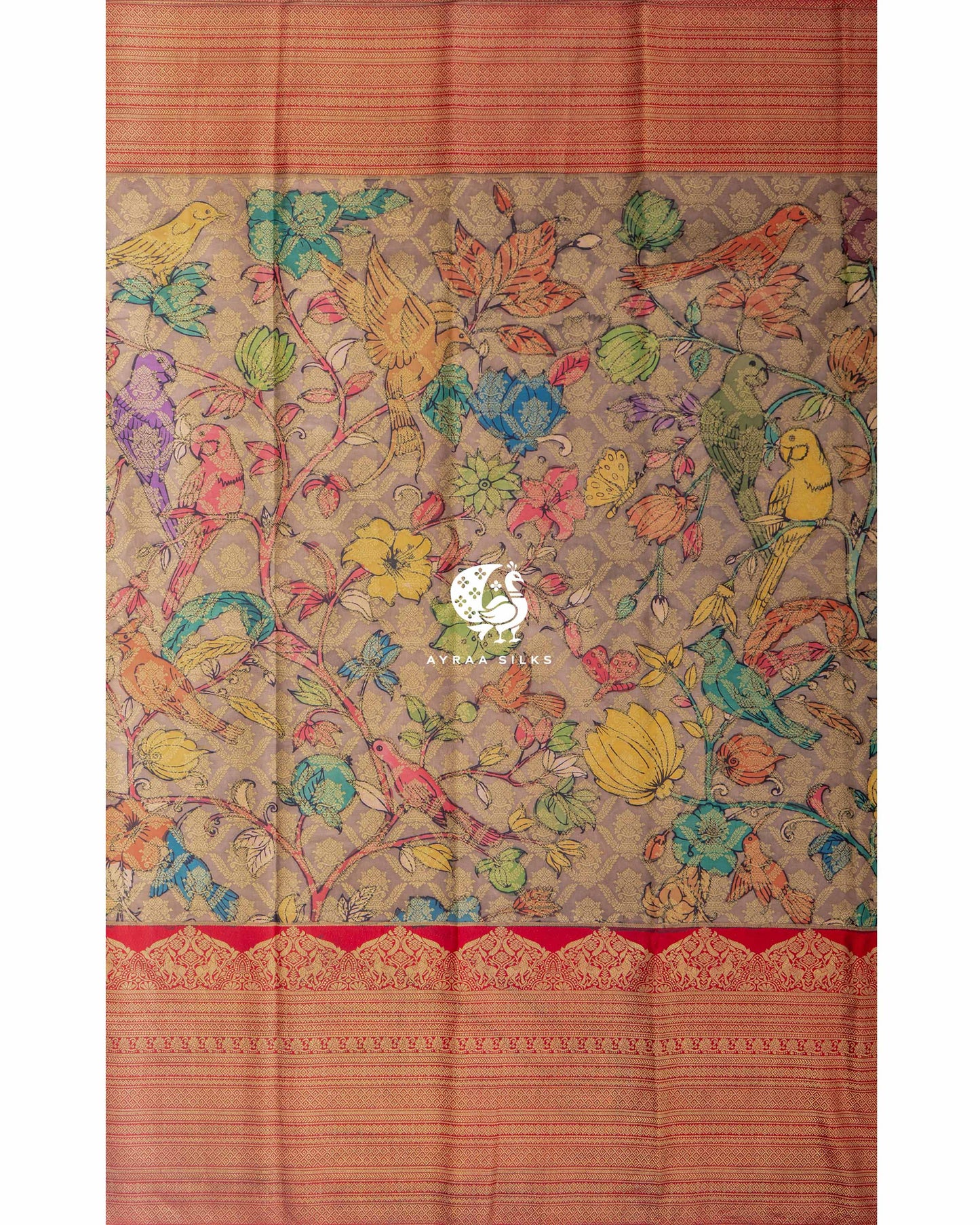 Taupe Kalamkari Kanchipuram Saree