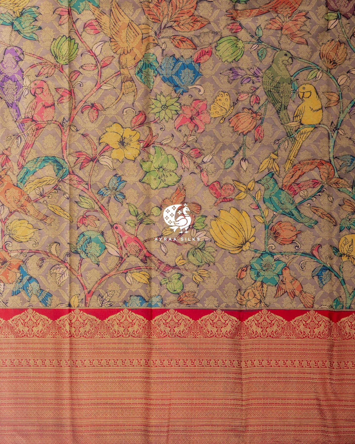 Taupe Kalamkari Kanchipuram Saree
