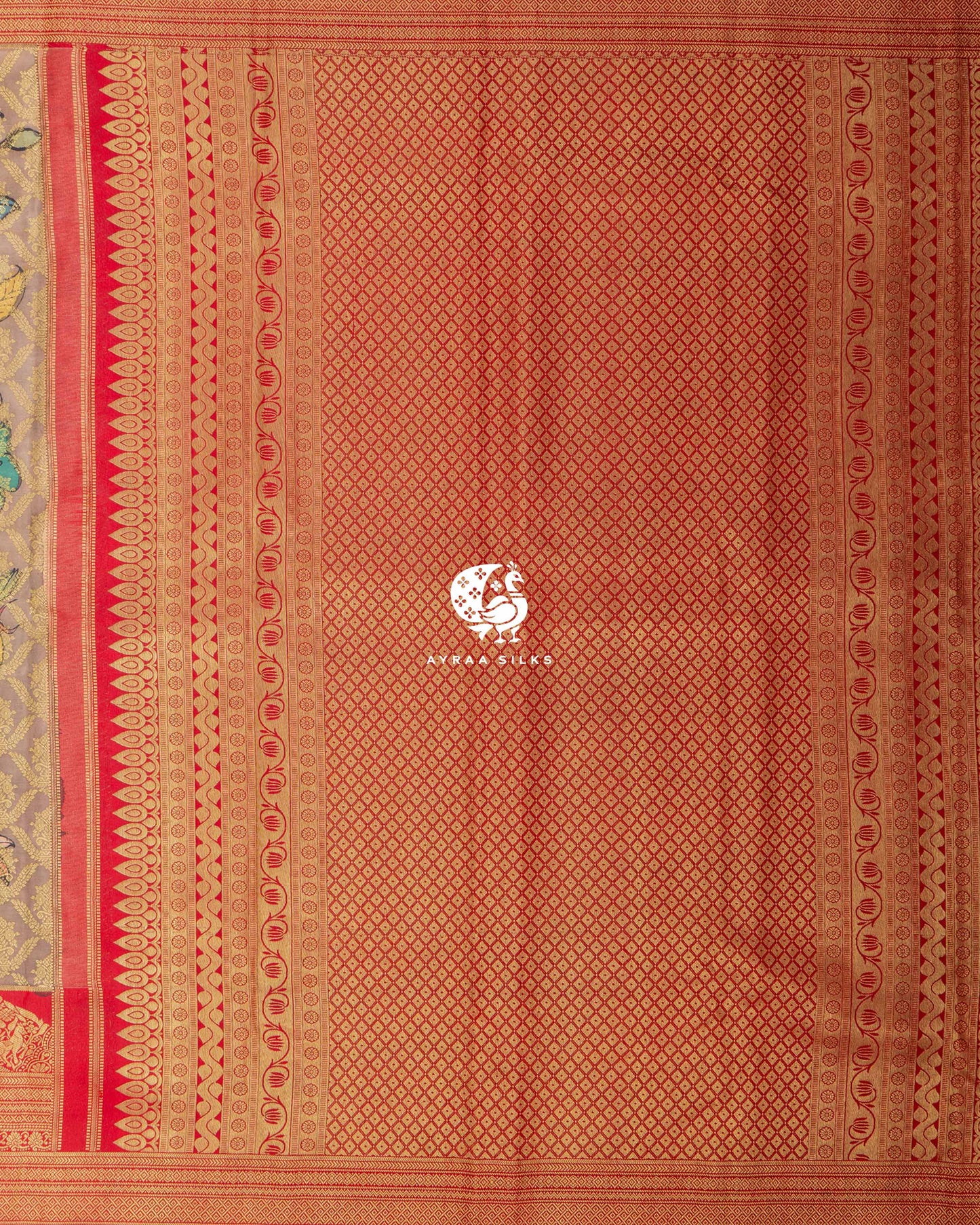 Taupe Kalamkari Kanchipuram Saree