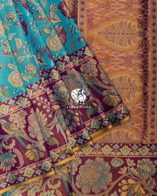 Aqua Blue Heritage Kanchipuram Saree