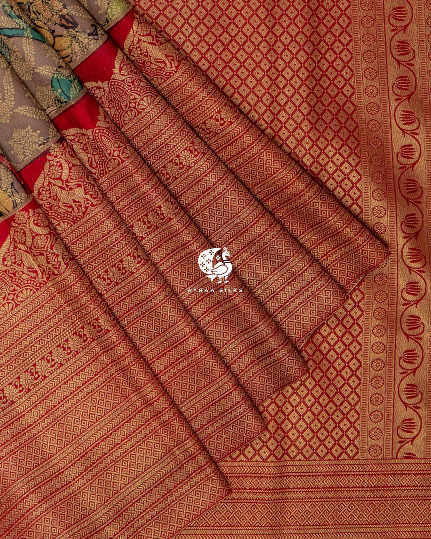 Taupe Kalamkari Kanchipuram Saree