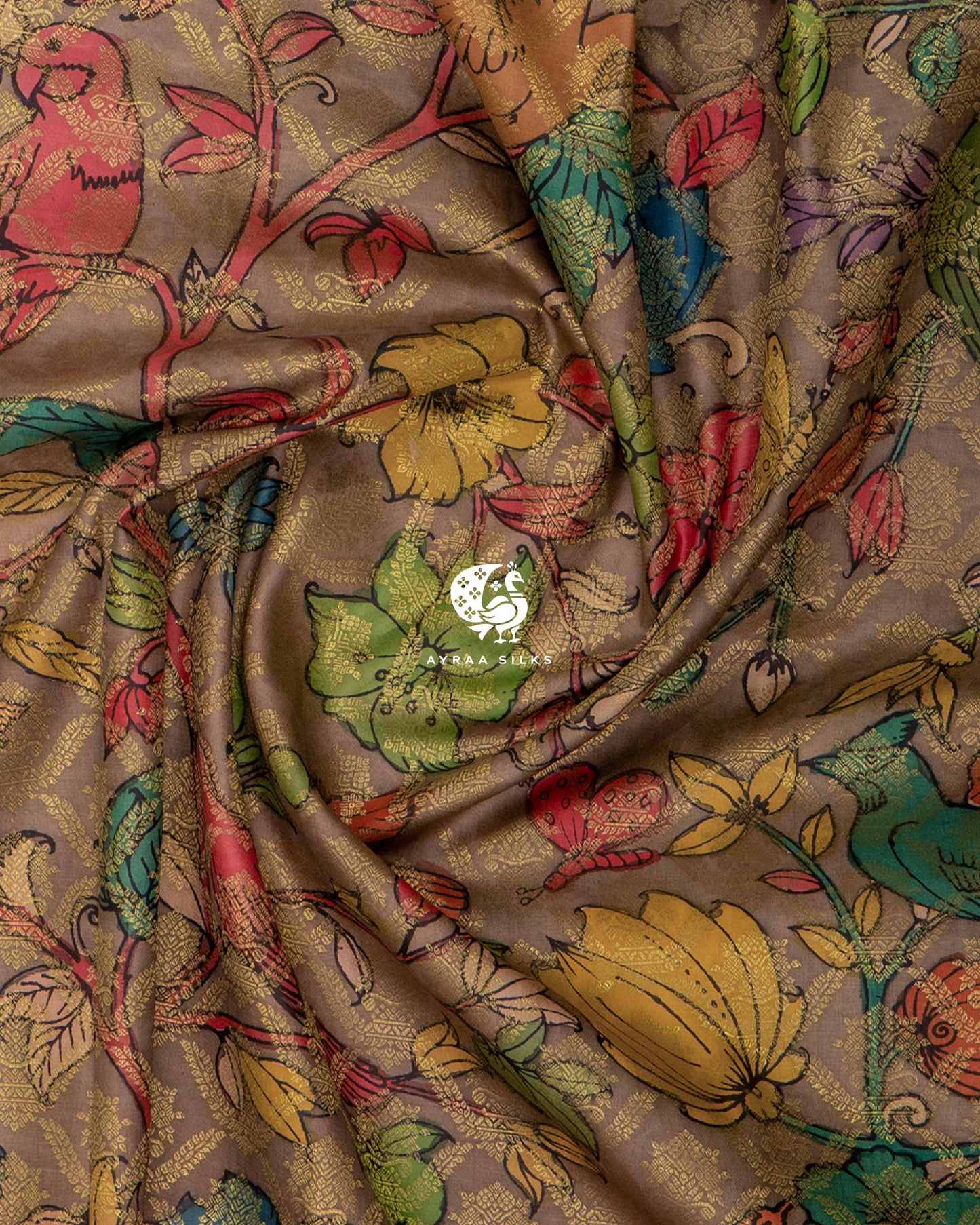 Taupe Kalamkari Kanchipuram Saree