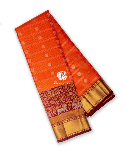 Rust Gaja Simha Kanchipuram Silk Saree