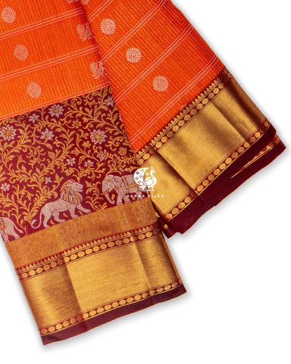 Rust Gaja Simha Kanchipuram Silk Saree