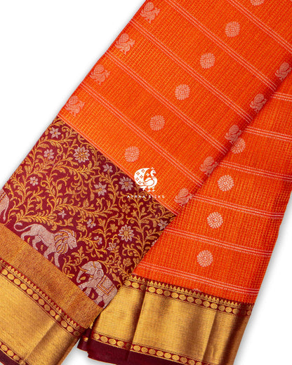 Rust Gaja Simha Kanchipuram Silk Saree