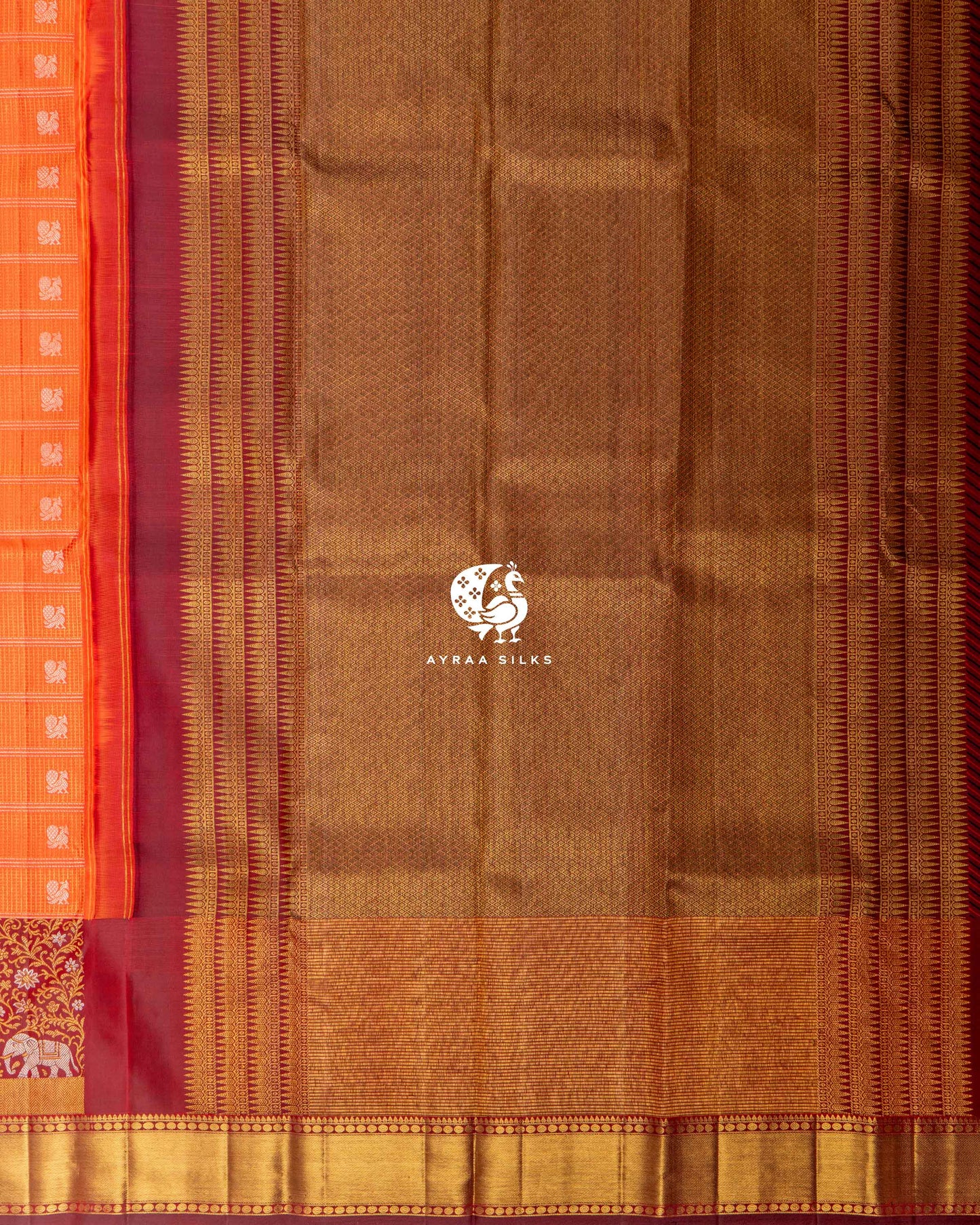 Rust Gaja Simha Kanchipuram Saree