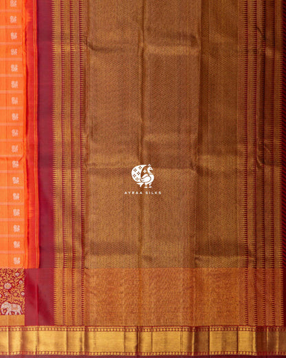Rust Gaja Simha Kanchipuram Silk Saree