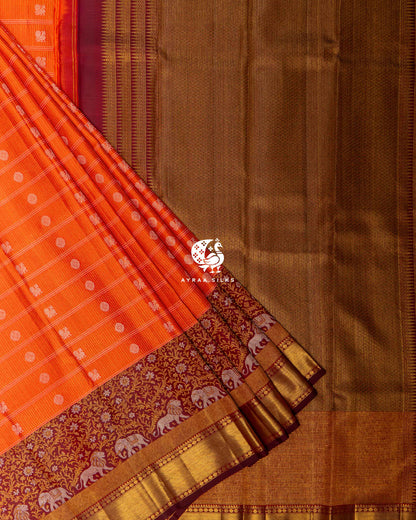Rust Gaja Simha Kanchipuram Silk Saree