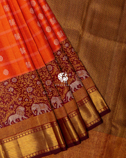 Rust Gaja Simha Kanchipuram Silk Saree