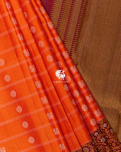 Rust Gaja Simha Kanchipuram Silk Saree