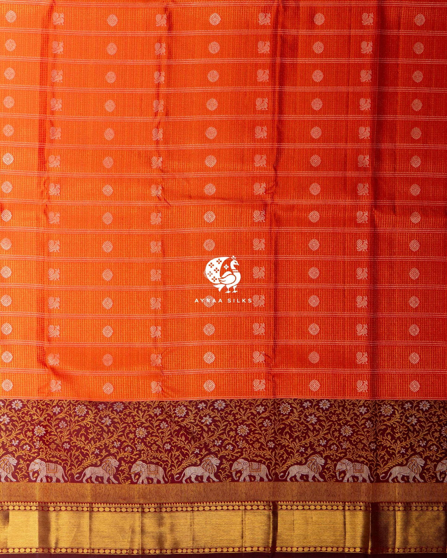 Rust Gaja Simha Kanchipuram Saree