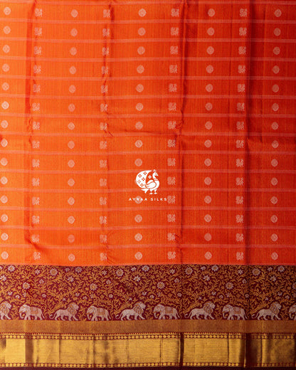 Rust Gaja Simha Kanchipuram Silk Saree