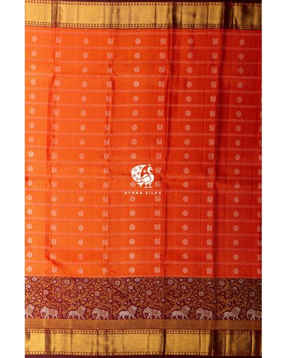 Rust Gaja Simha Kanchipuram Silk Saree