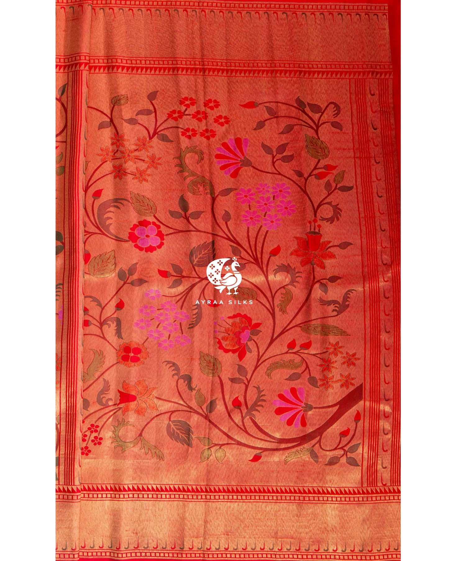 Vermilion Floral Paithani Saree