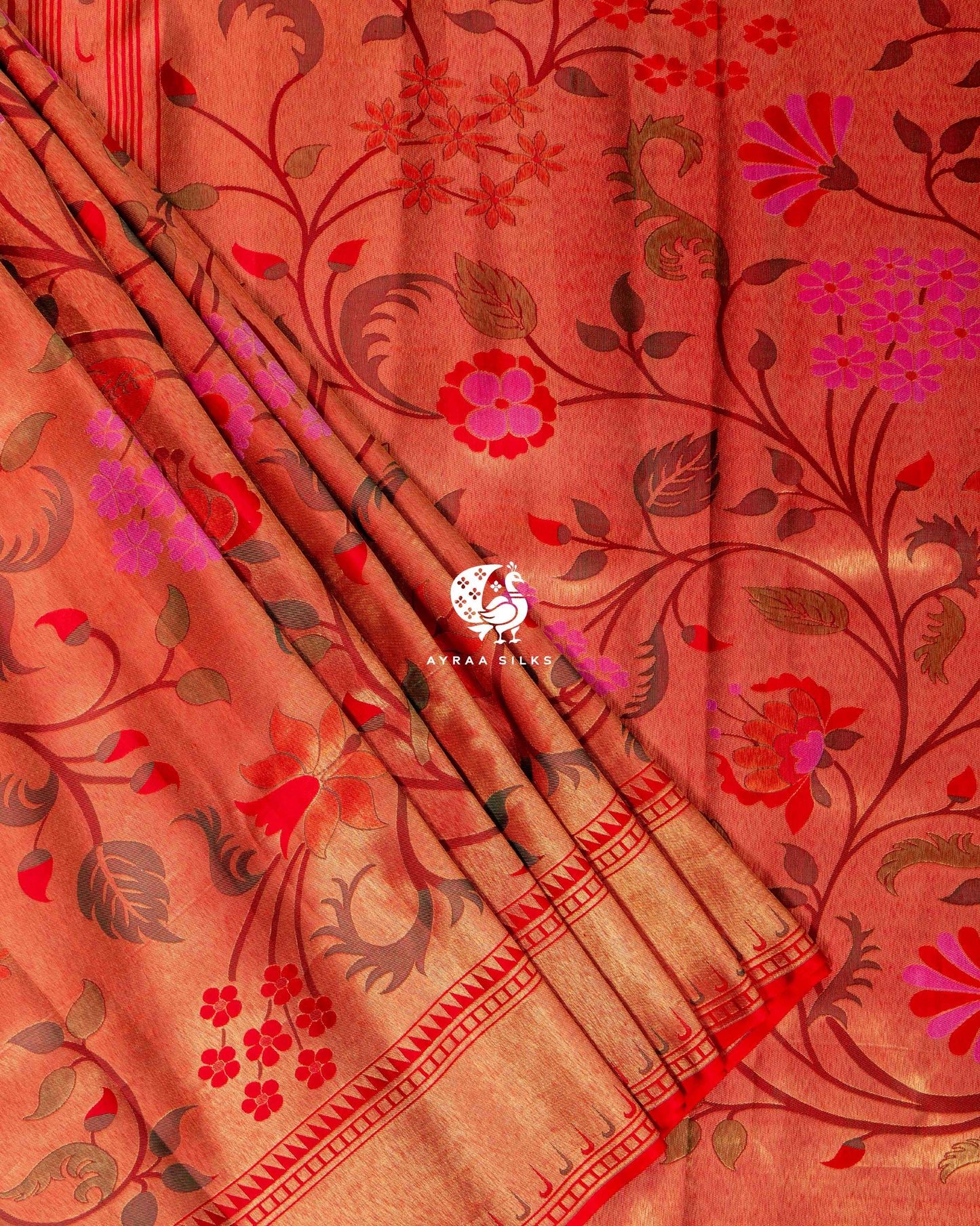 Vermilion Floral Paithani Saree