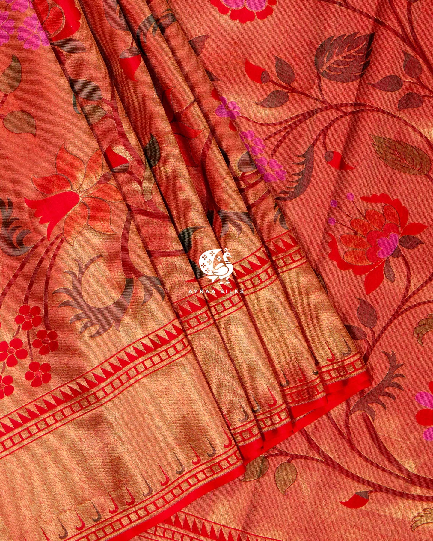 Vermilion Floral Paithani Saree