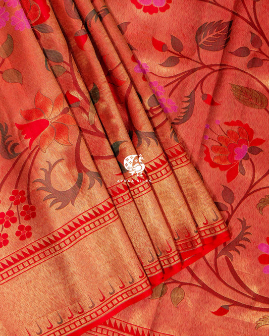 Vermilion Floral Paithani Saree