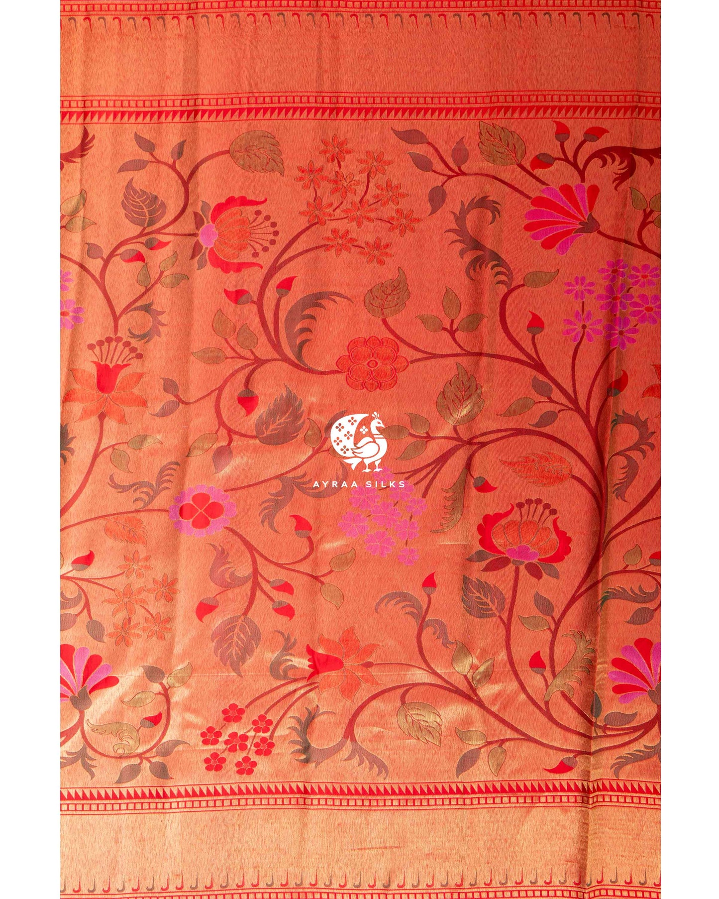 Vermilion Floral Paithani Saree