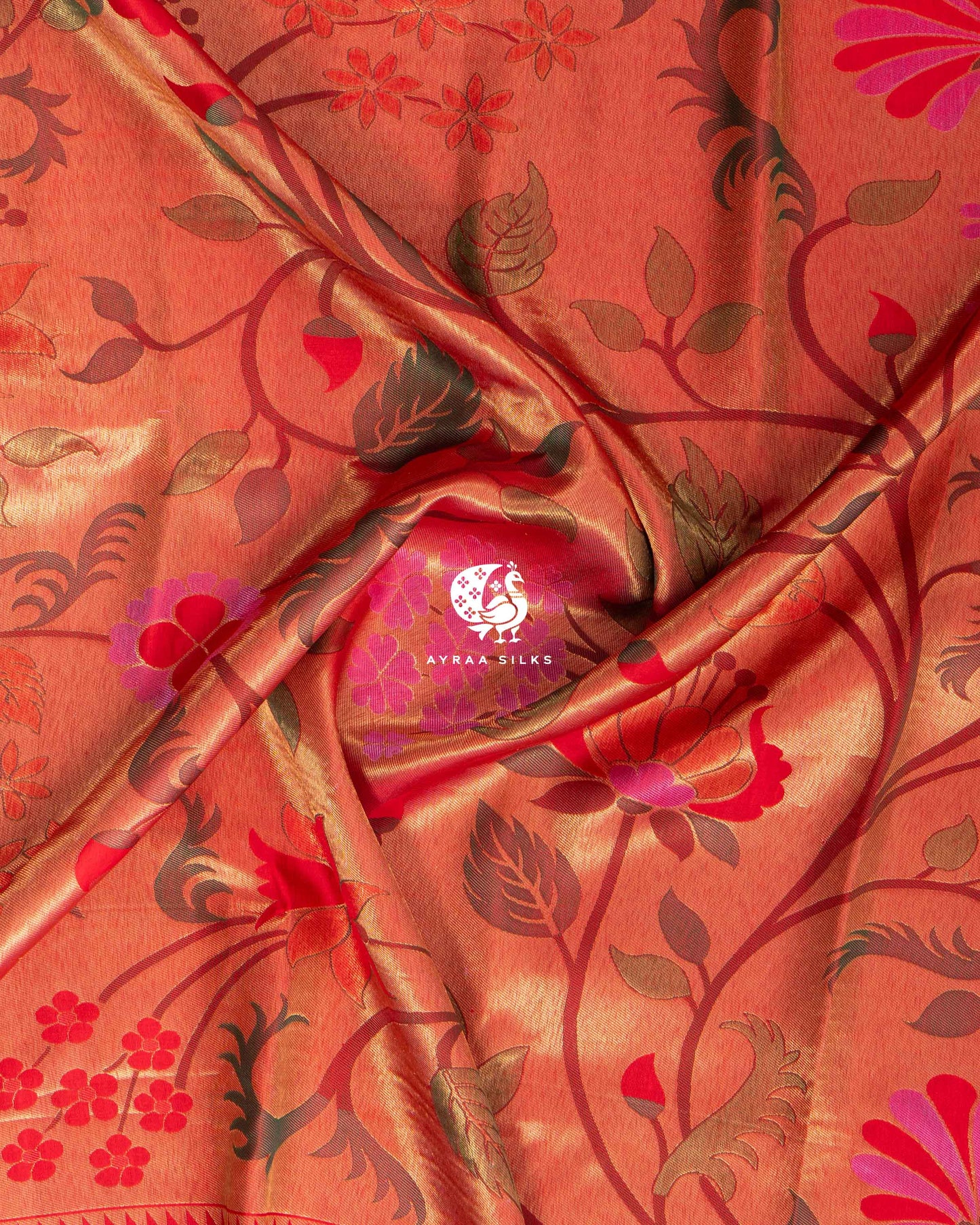 Vermilion Floral Paithani Saree