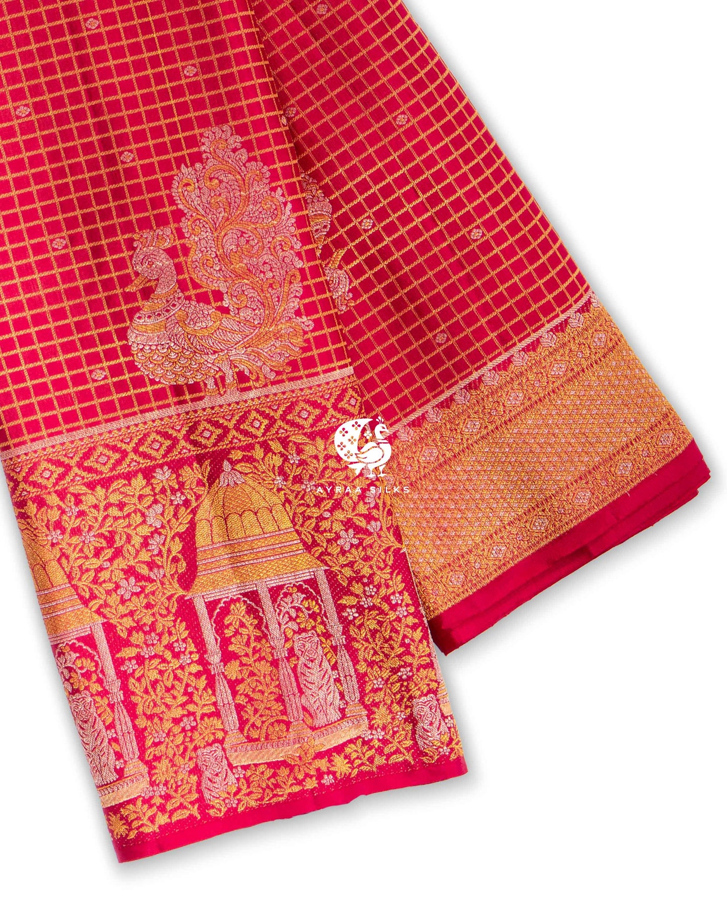 Deep Crimson Mayil Kattam Kanchipuram Saree
