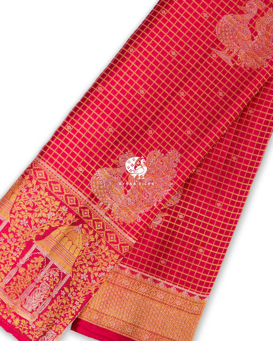 Deep Crimson Mayil Kattam Kanchipuram Saree