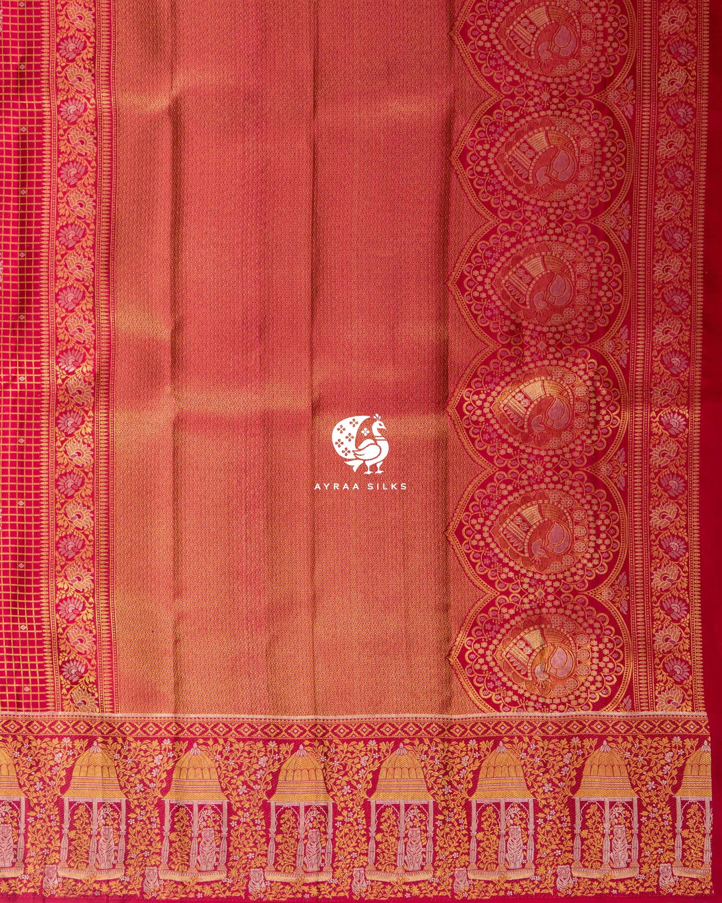 Deep Crimson Mayil Kattam Kanchipuram Saree