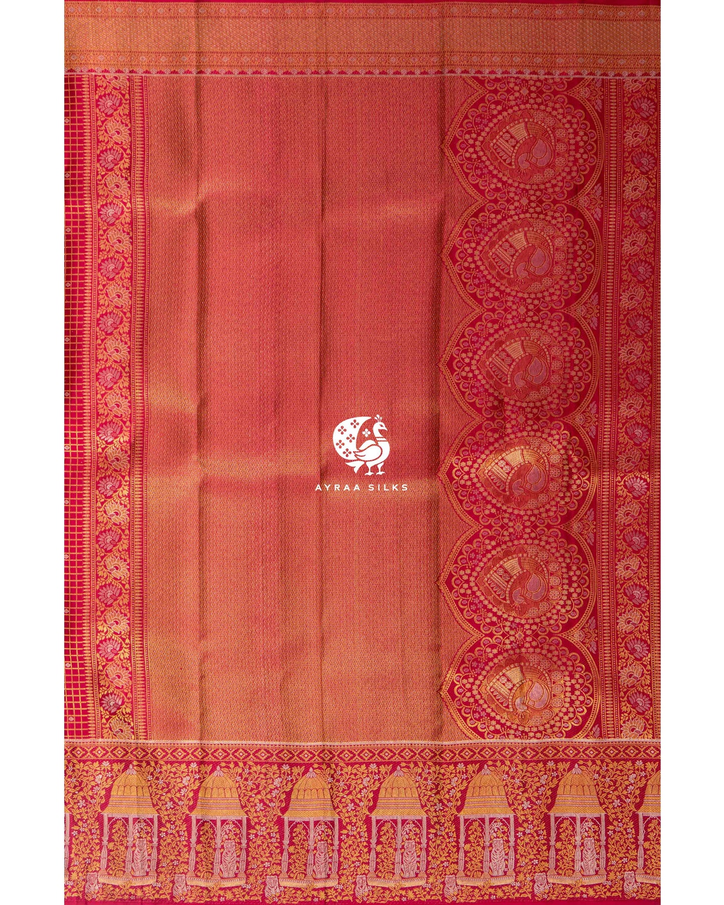 Deep Crimson Mayil Kattam Kanchipuram Saree