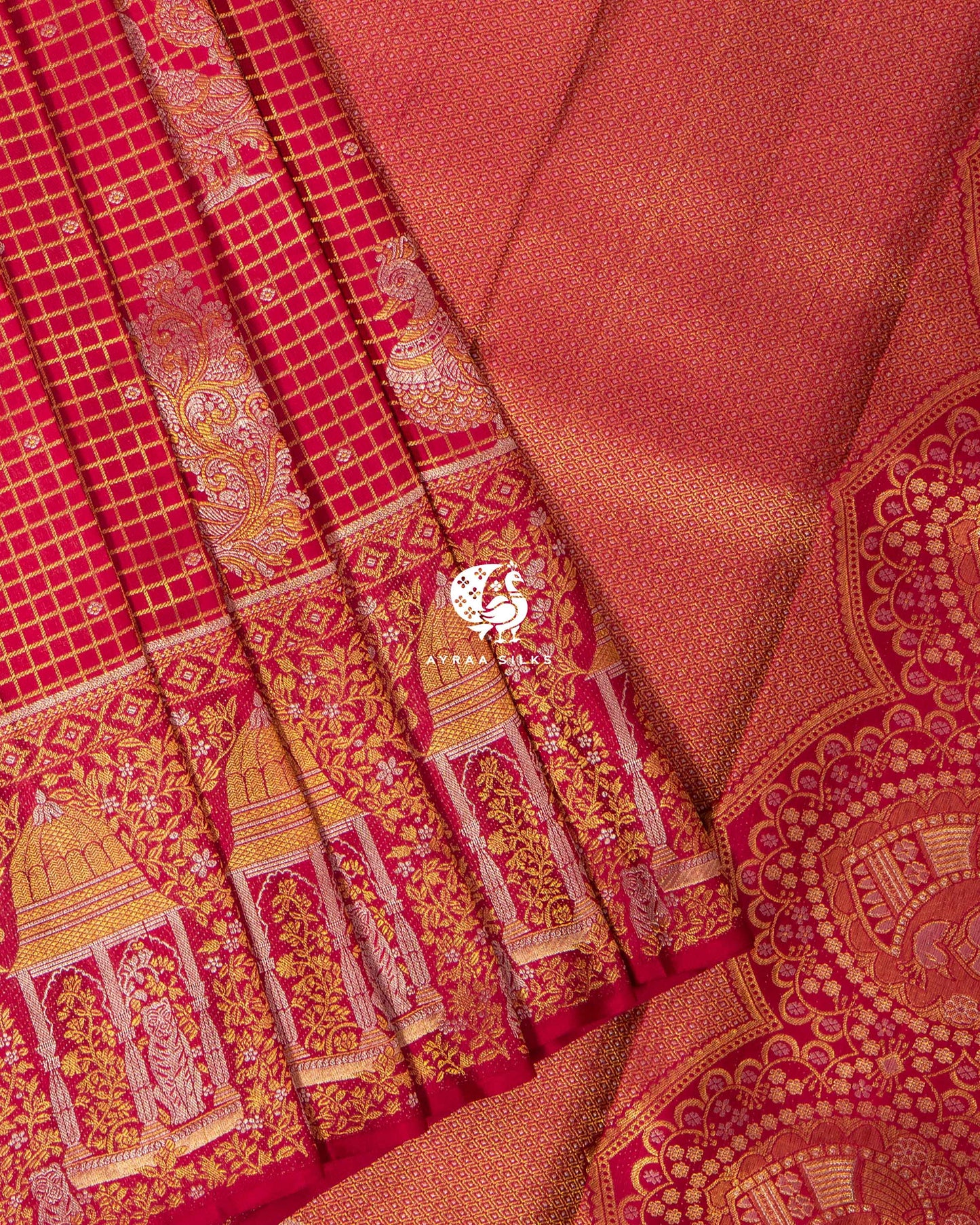 Deep Crimson Mayil Kattam Kanchipuram Saree