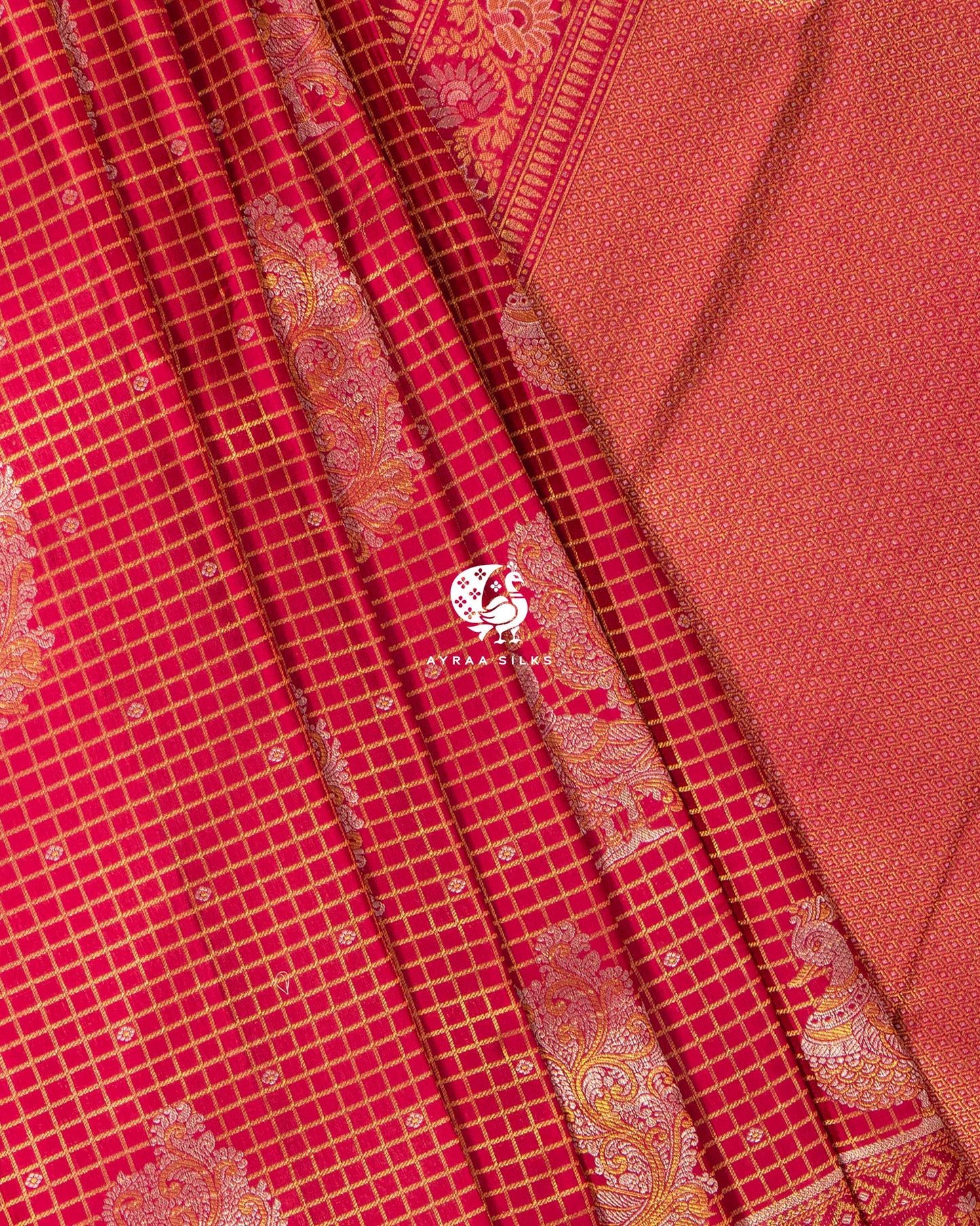 Deep Crimson Mayil Kattam Kanchipuram Saree