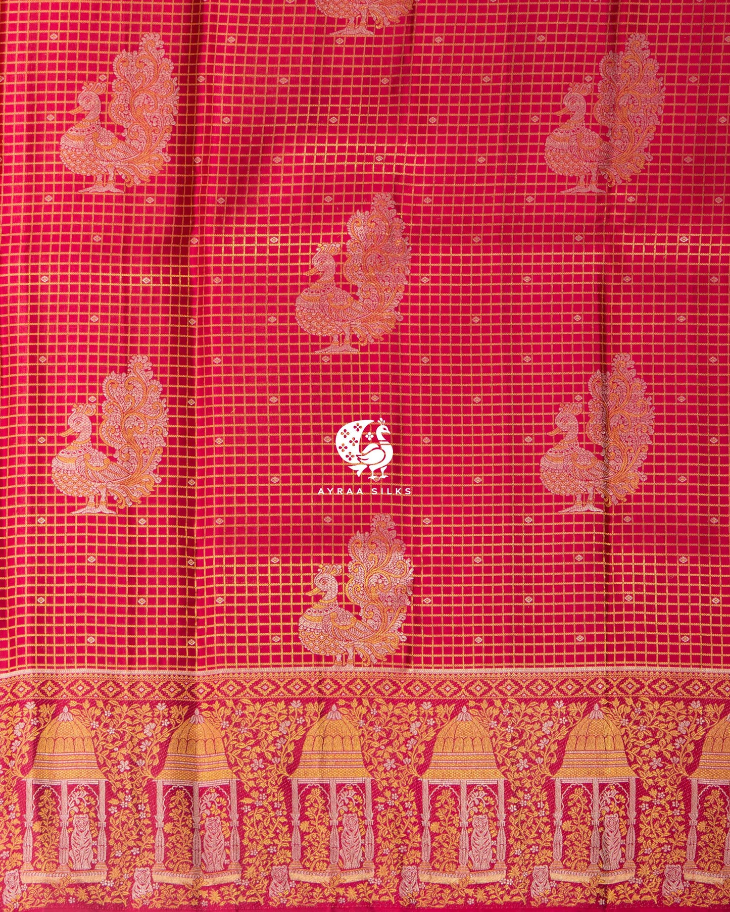 Deep Crimson Mayil Kattam Kanchipuram Saree