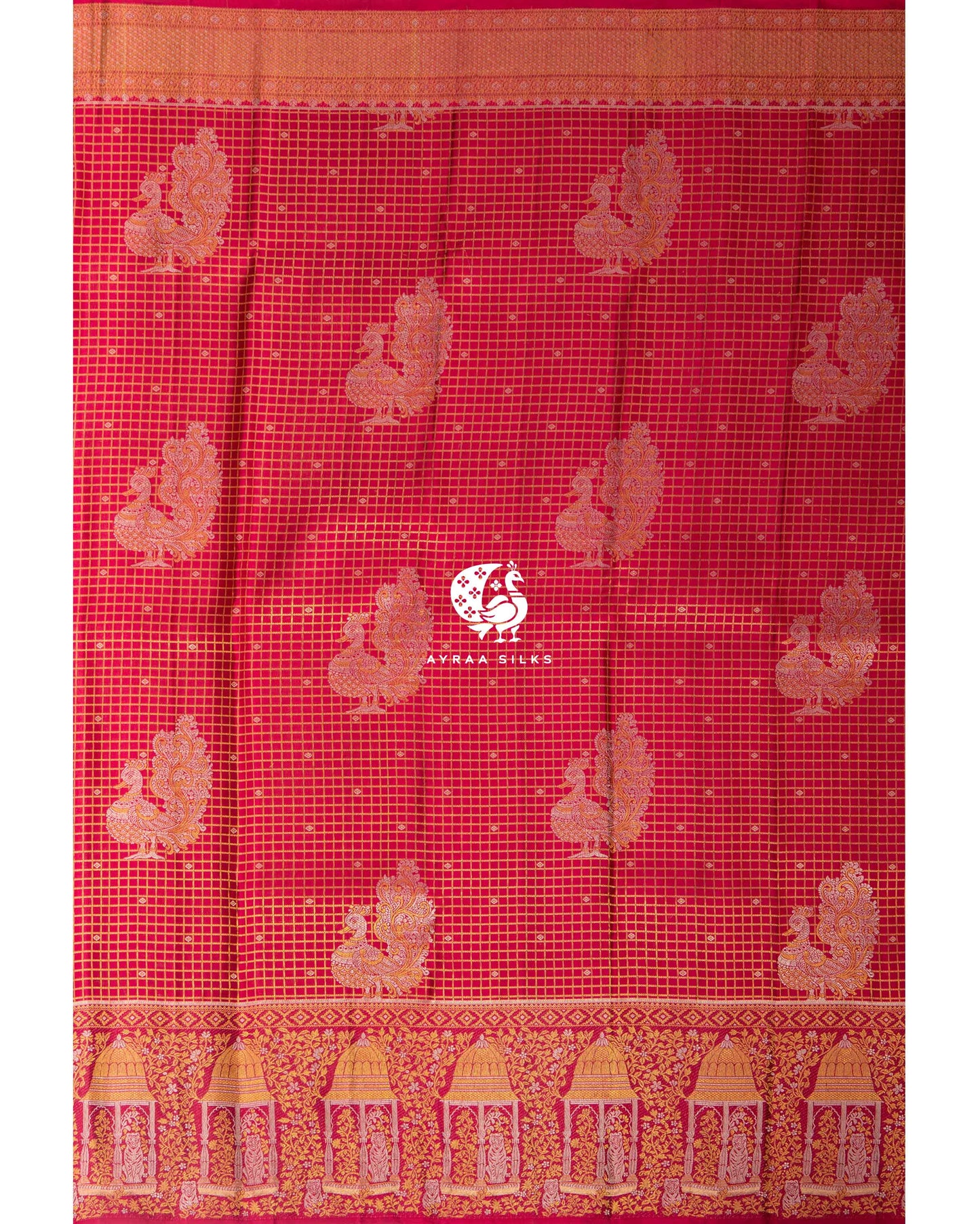 Deep Crimson Mayil Kattam Kanchipuram Saree