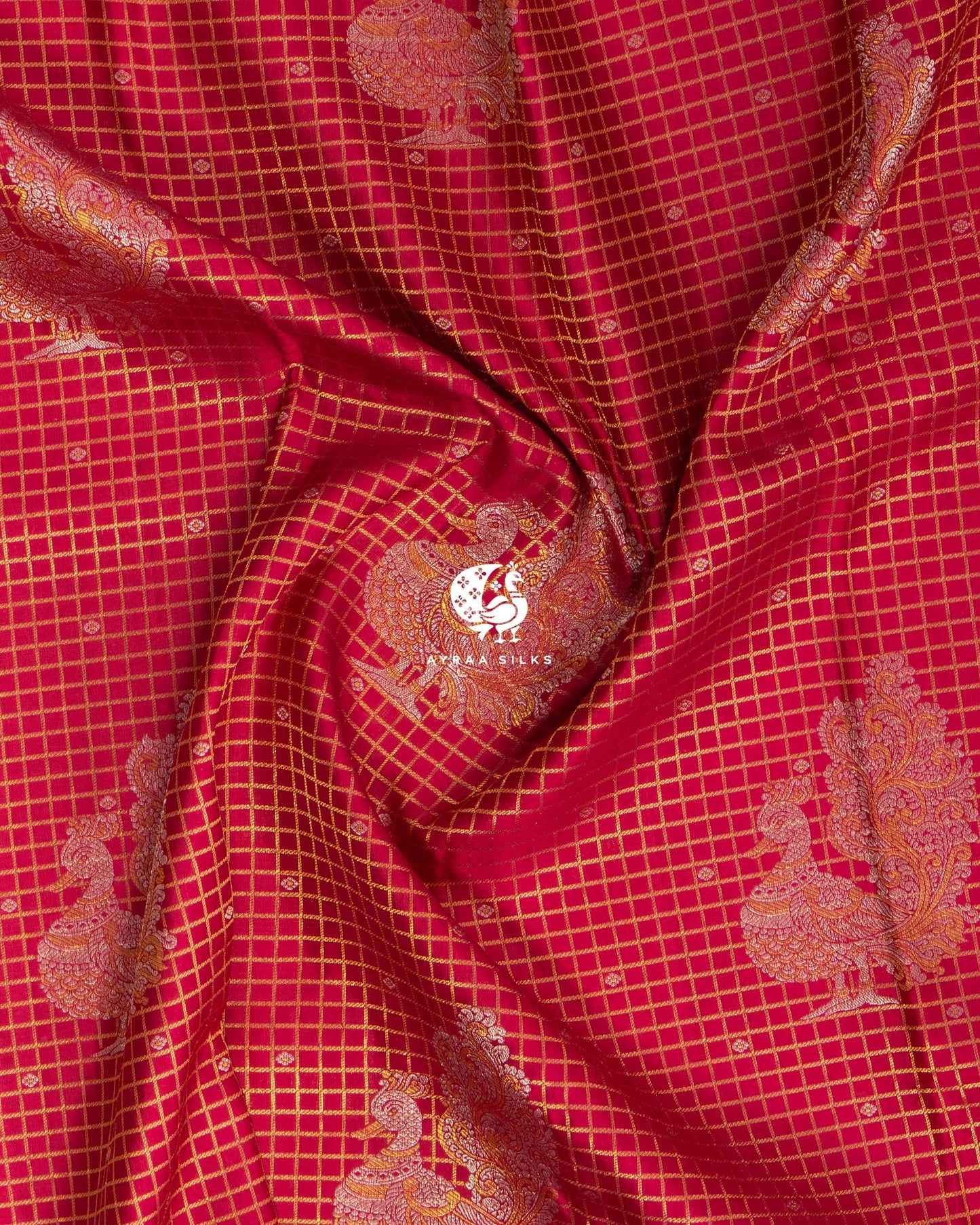 Deep Crimson Mayil Kattam Kanchipuram Saree