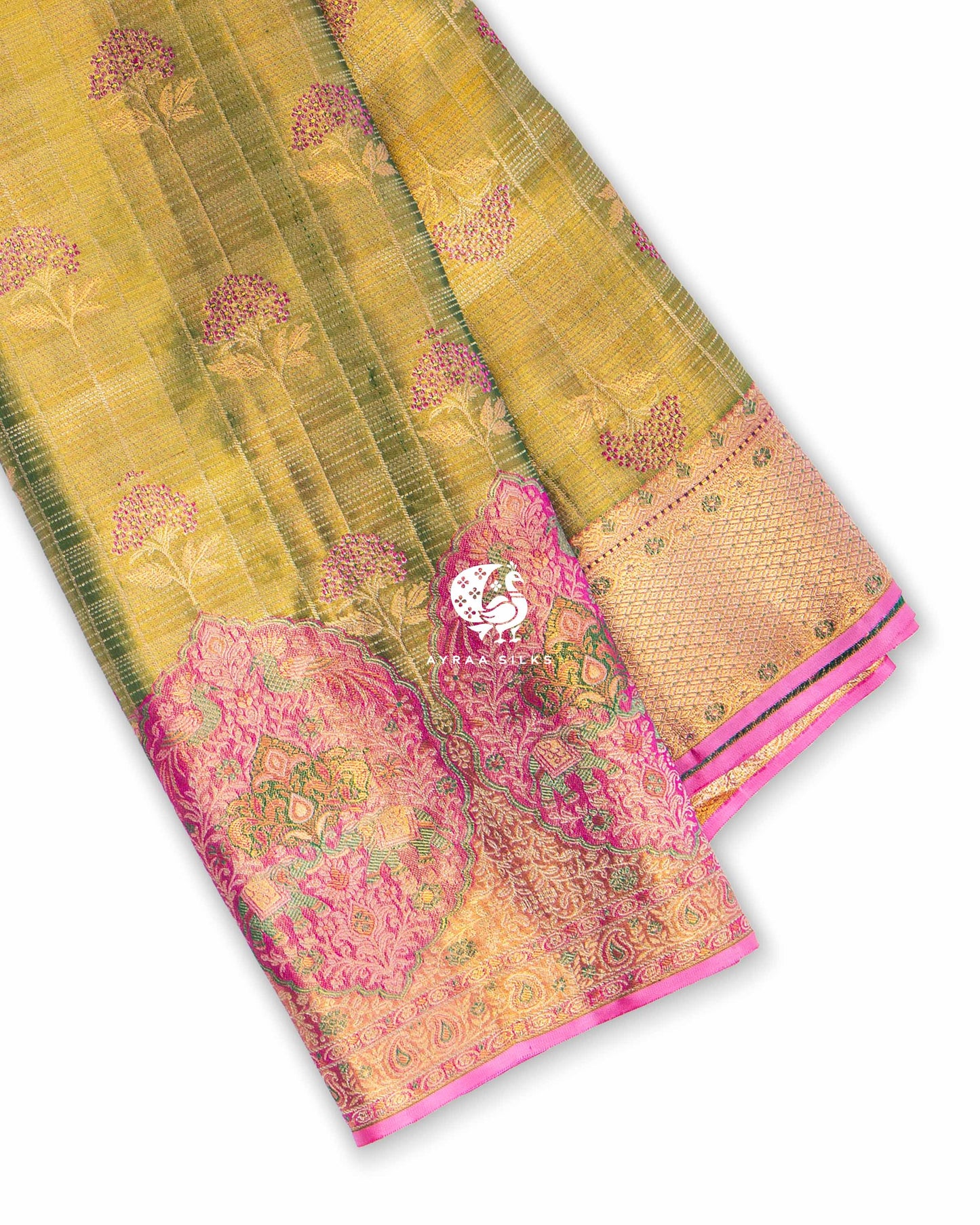 Olive Floral Kanchipuram Saree