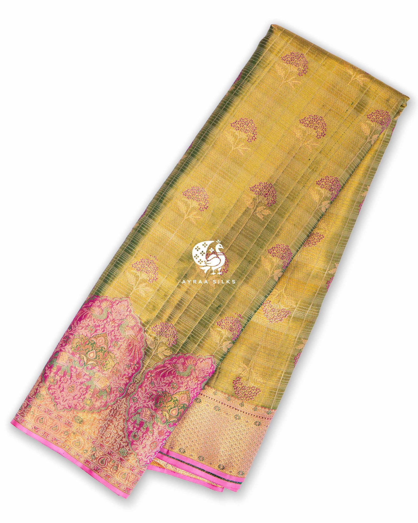 Olive Floral Kanchipuram Saree