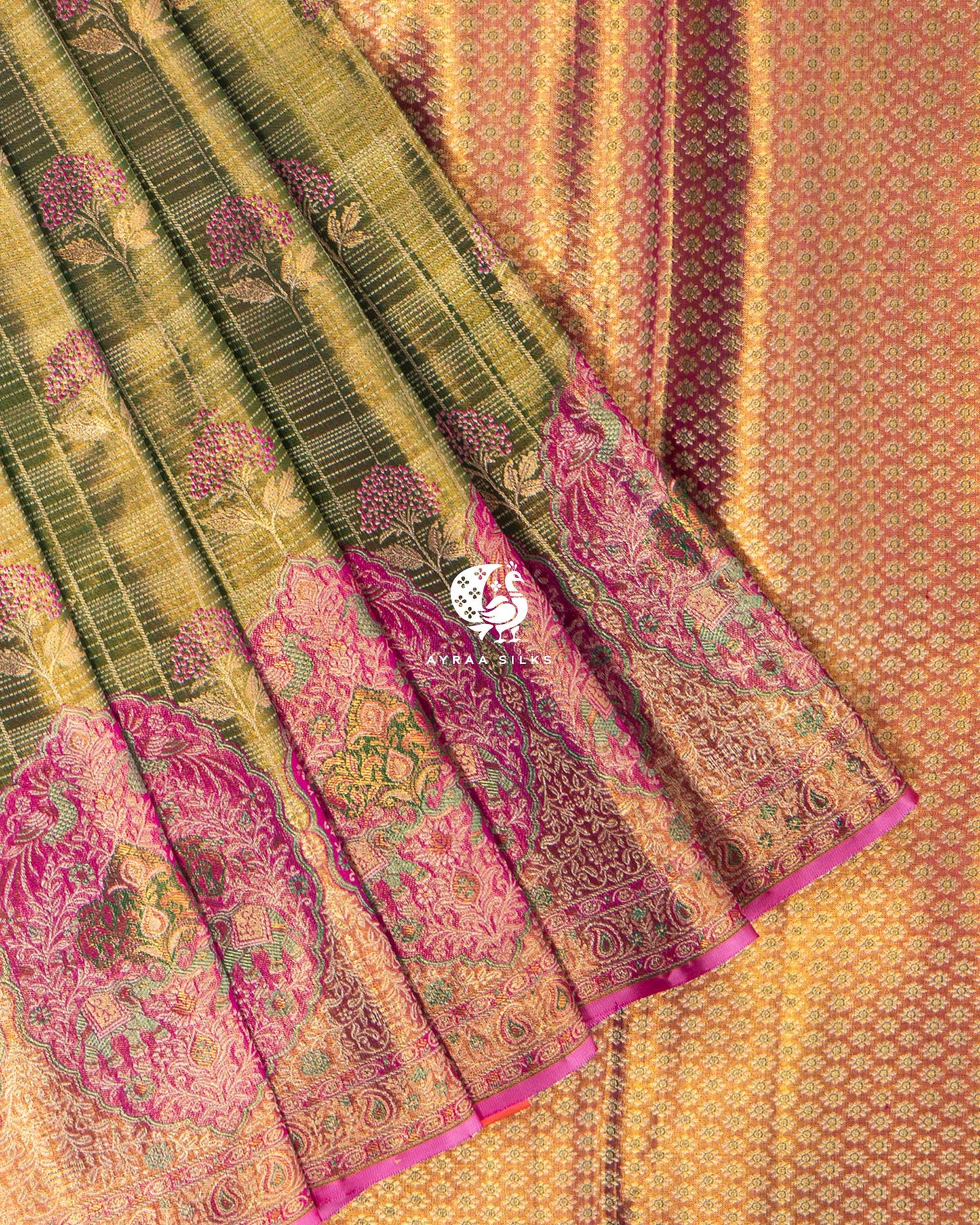 Olive Floral Kanchipuram Saree