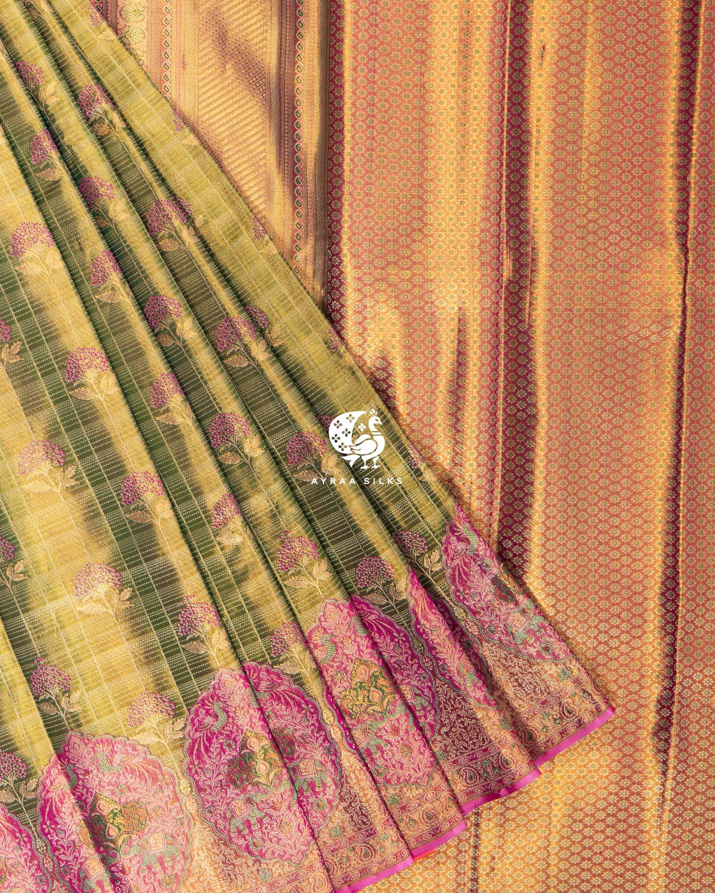Olive Floral Kanchipuram Saree