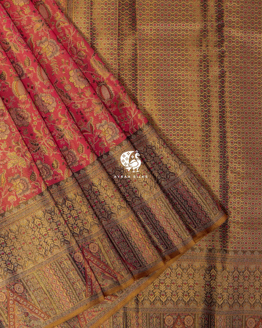 Coral Zari Kanchipuram Saree