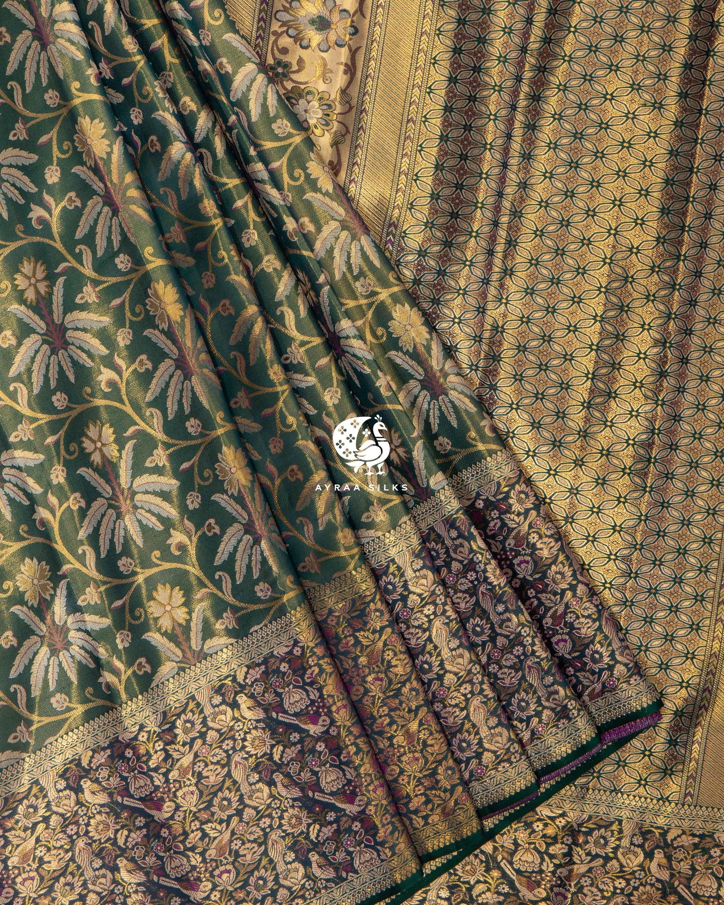Emerald Nandavanam Kanchipuram Saree