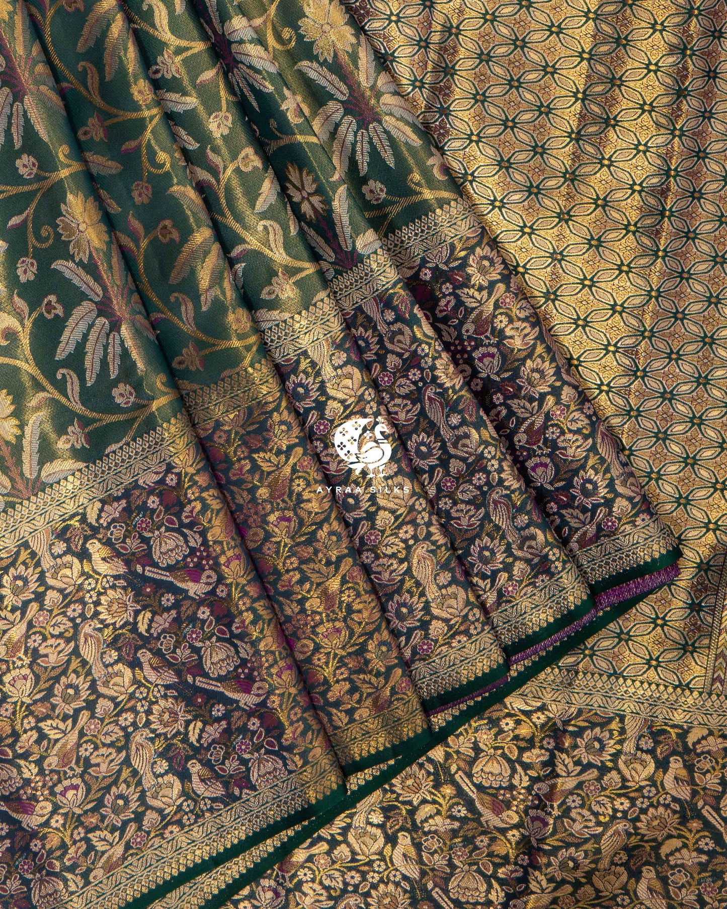Emerald Nandavanam Kanchipuram Saree